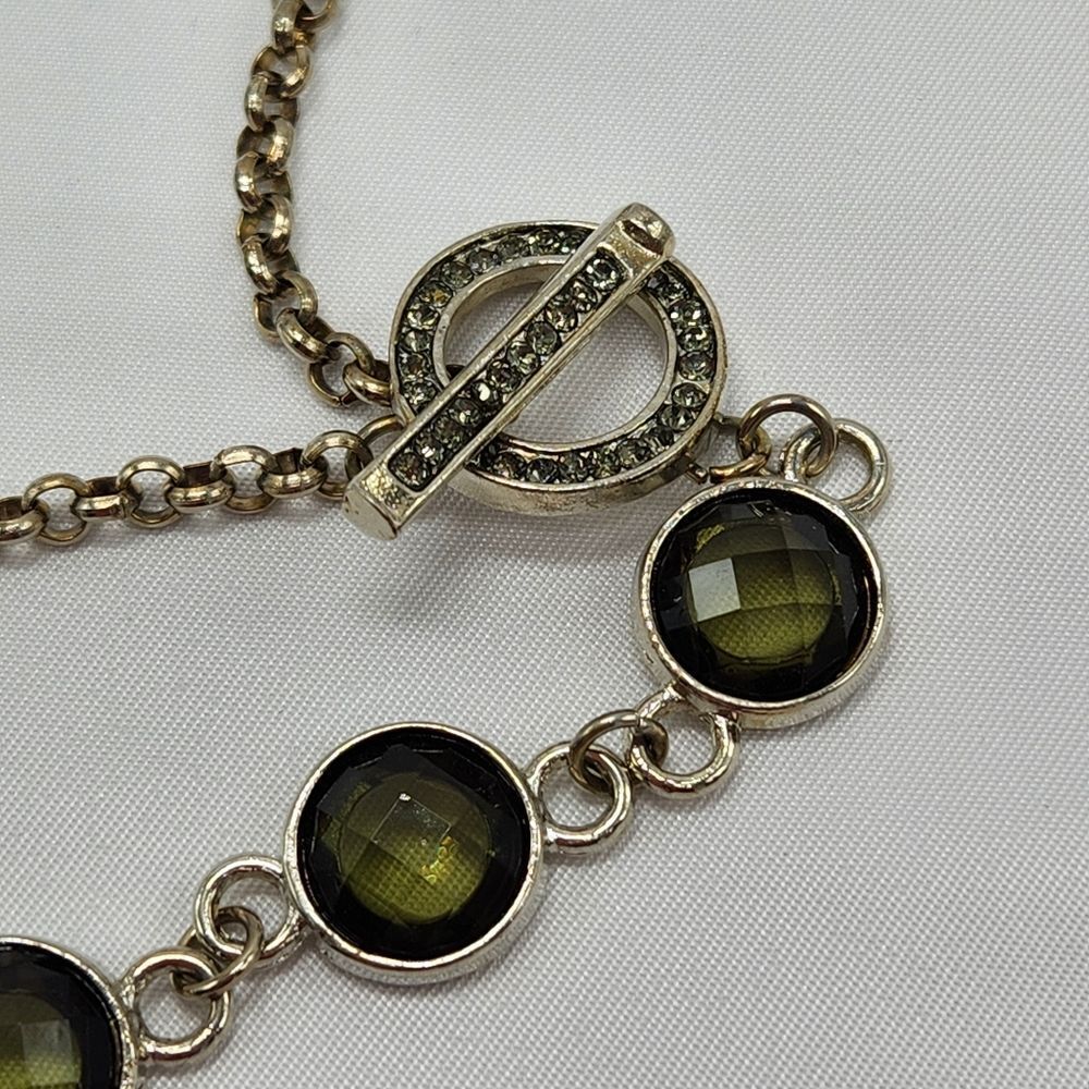 🔺️Silver Tone Chain & Green Beaded Drop Necklace - Picture 12 of 16